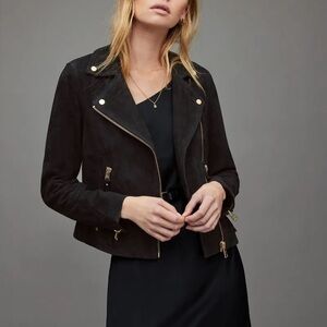 All Saints US 12 Suede Darby Biker Jacket Black